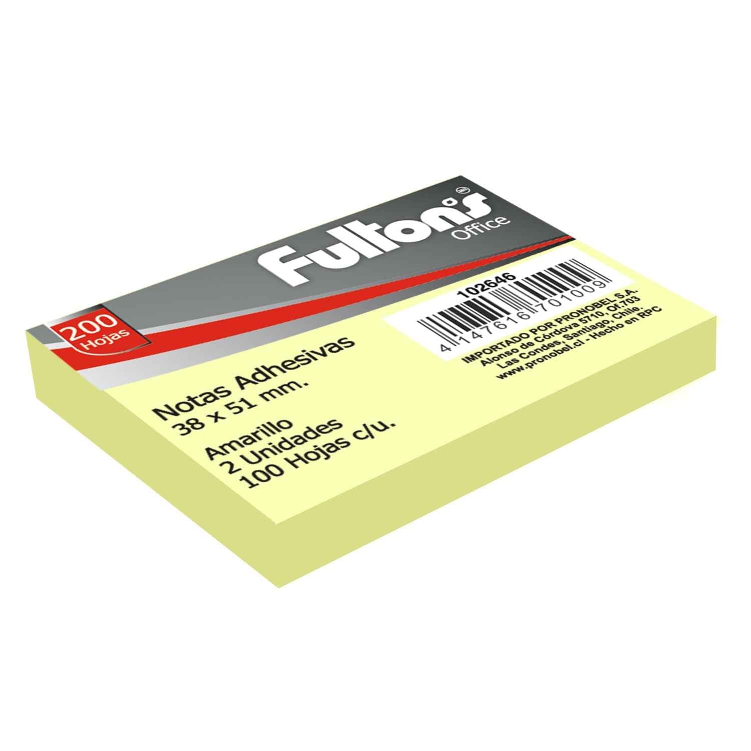 Nota Adhesiva 653 51x38 mm 100 Hojas 2 Un. Amarillo | Fultons